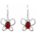 14K White Gold Oval January Youth Butterfly Birthstone Earrings