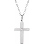14K White Gold .0075 CT Natural Diamond Youth Cross 15" Necklace