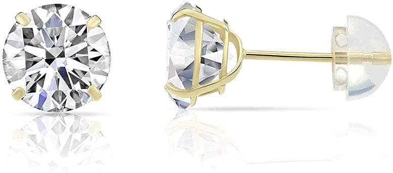DiamondX 14K Yellow Gold 1 Carat Round Created Diamond Solitaire Stud Earrings