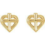 14K Yellow Gold Cross with Heart Youth Earrings