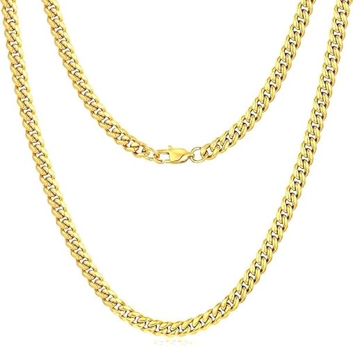 DiamondX 24K Yellow Gold Chain Men Chunky Miami Cuban Chain Necklace, Available in 6/10/mm Width, 18/20/22/24/26/28/30 inch Length, Plated