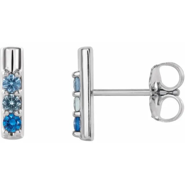 Sterling Silver 3-Stone Family Bar Earring Mounting