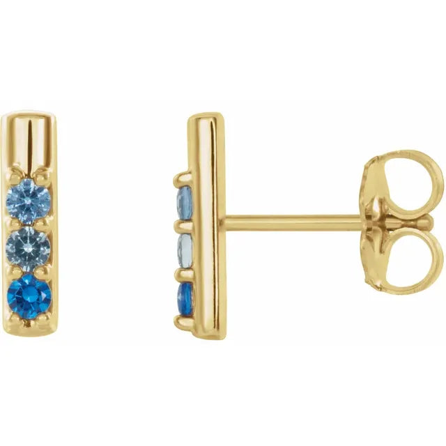 14K Yellow Gold 3-Stone Family Bar Earring Mounting