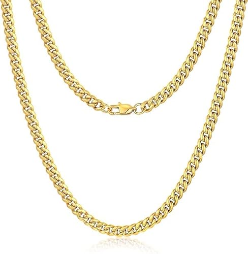 DiamondX 24K Yellow Gold Chain Men Chunky Miami Cuban Chain Necklace, Available in 6/10/mm Width, 18/20/22/24/26/28/30 inch Length, Plated
