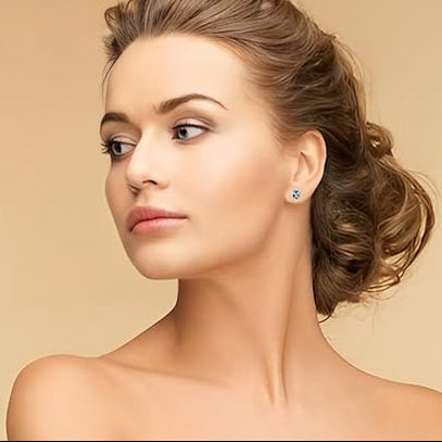 10k White Gold Plated 1 Ct Created Halo Princess Cut Aquamarine Stud Earrings