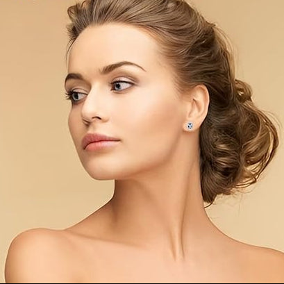 18k White Gold Plated 2 Ct Created Halo Princess Cut Aquamarine Stud Earrings