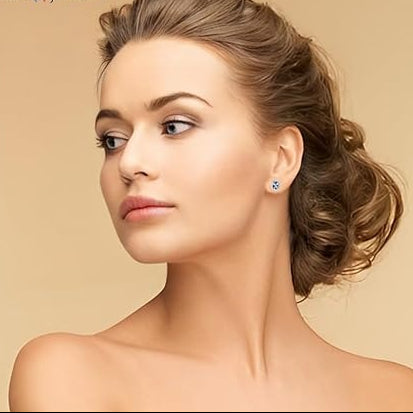 10k White Gold Plated 1/2 Ct Created Halo Princess Cut Aquamarine Stud Earrings
