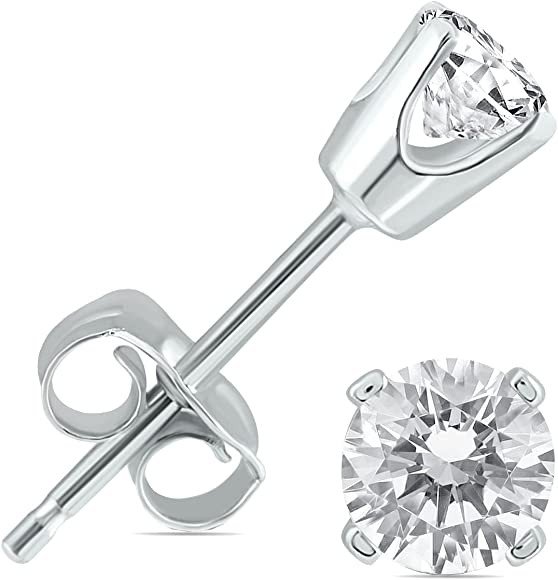 DiamondX 14k White Gold 1/2Ct Solitaire Round Created White Diamond (G-H, I1) Stud Earrings