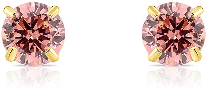 14k Yellow Gold Simulated Birthstone Stud Earring with Pushback (4mm)