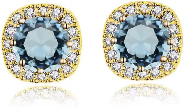 DiamondX 18k Yellow Gold 1 Carat Created Halo Round Sapphire Birthstone Stud Earrings All Colors Plated