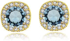 DiamondX 18k Yellow Gold 1 Carat Created Halo Round Sapphire Birthstone Stud Earrings All Colors Plated