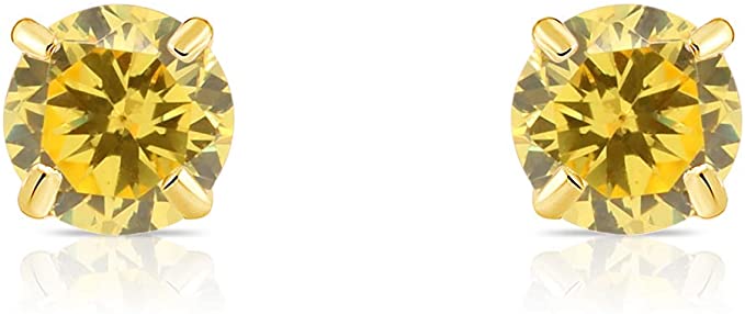 14k Yellow Gold Simulated Birthstone Stud Earring with Pushback (4mm)