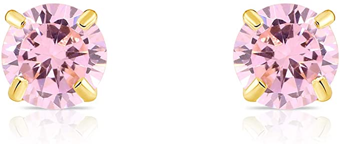 14k Yellow Gold Simulated Birthstone Stud Earring with Pushback (3mm)