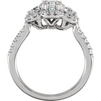 Sterling Silver 4.4 mm Round Cubic Zirconia Three-Stone Halo-Style Ring