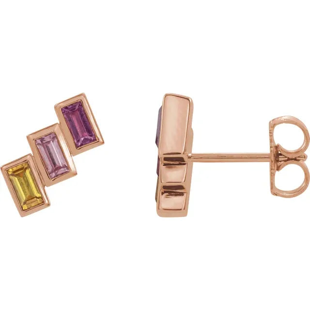 14K Rose Gold 3-Stone Family Stud Left Earring Mounting