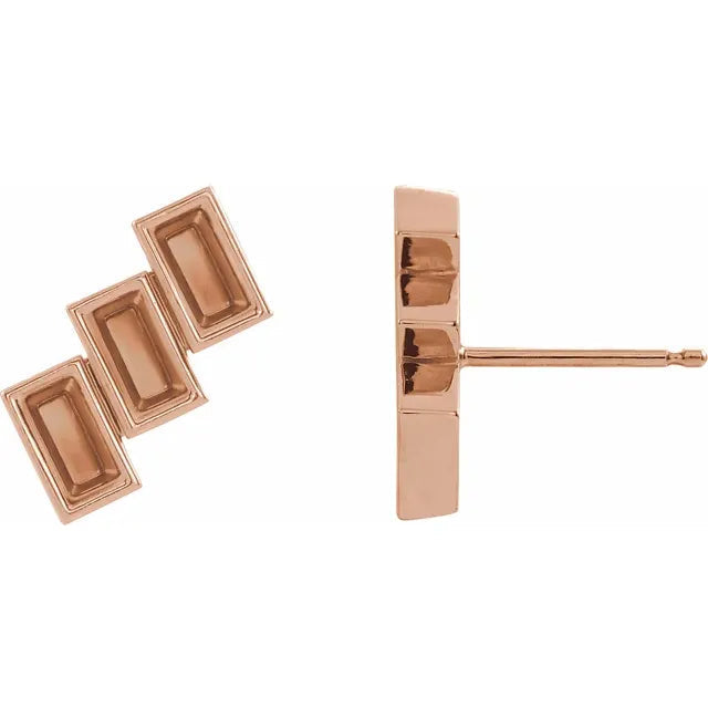 14K Rose Gold 3-Stone Family Stud Right Earring Mounting