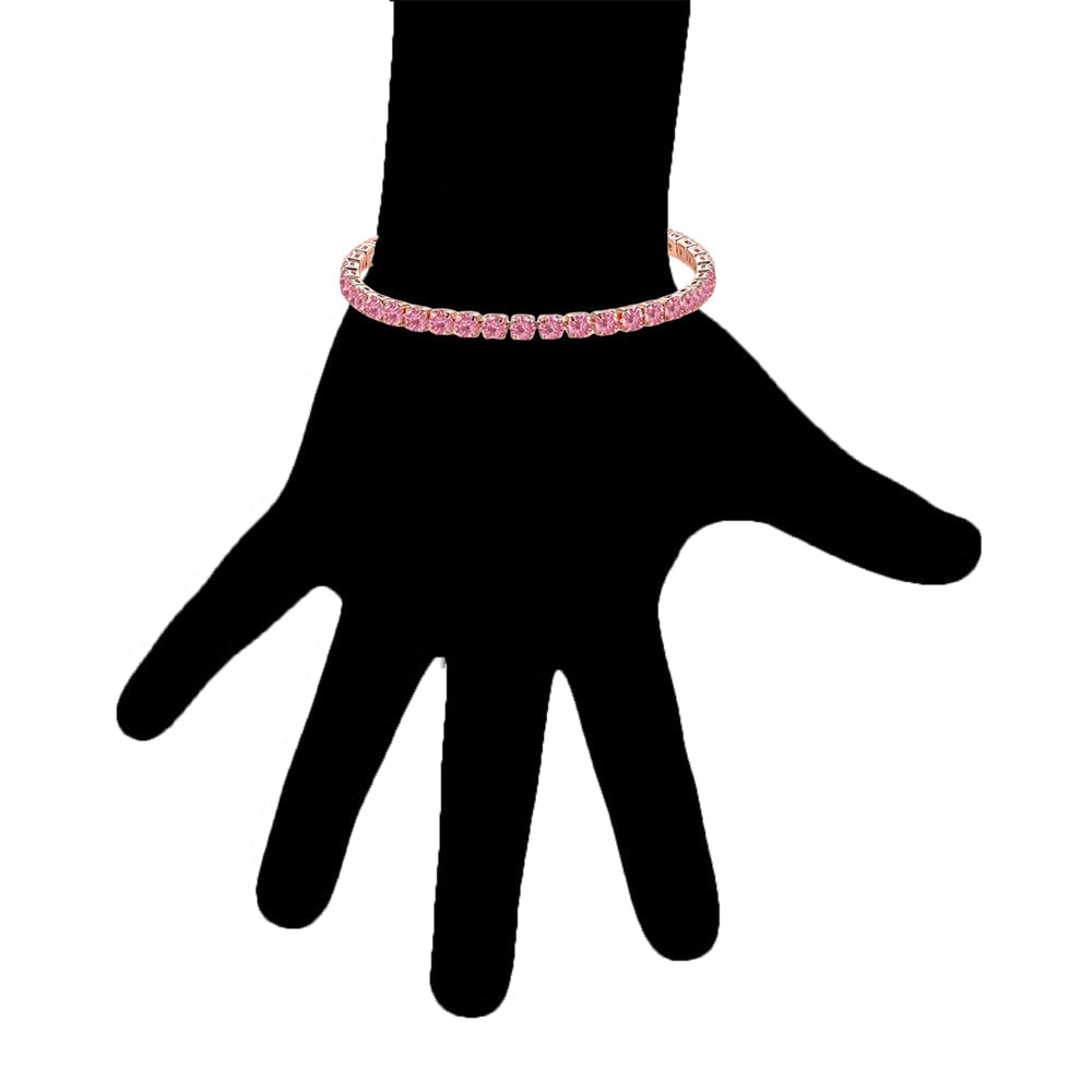 10k Rose Gold 6 Cttw Created Pink Sapphire CZ Round Adjustable Tennis Plated Bracelet