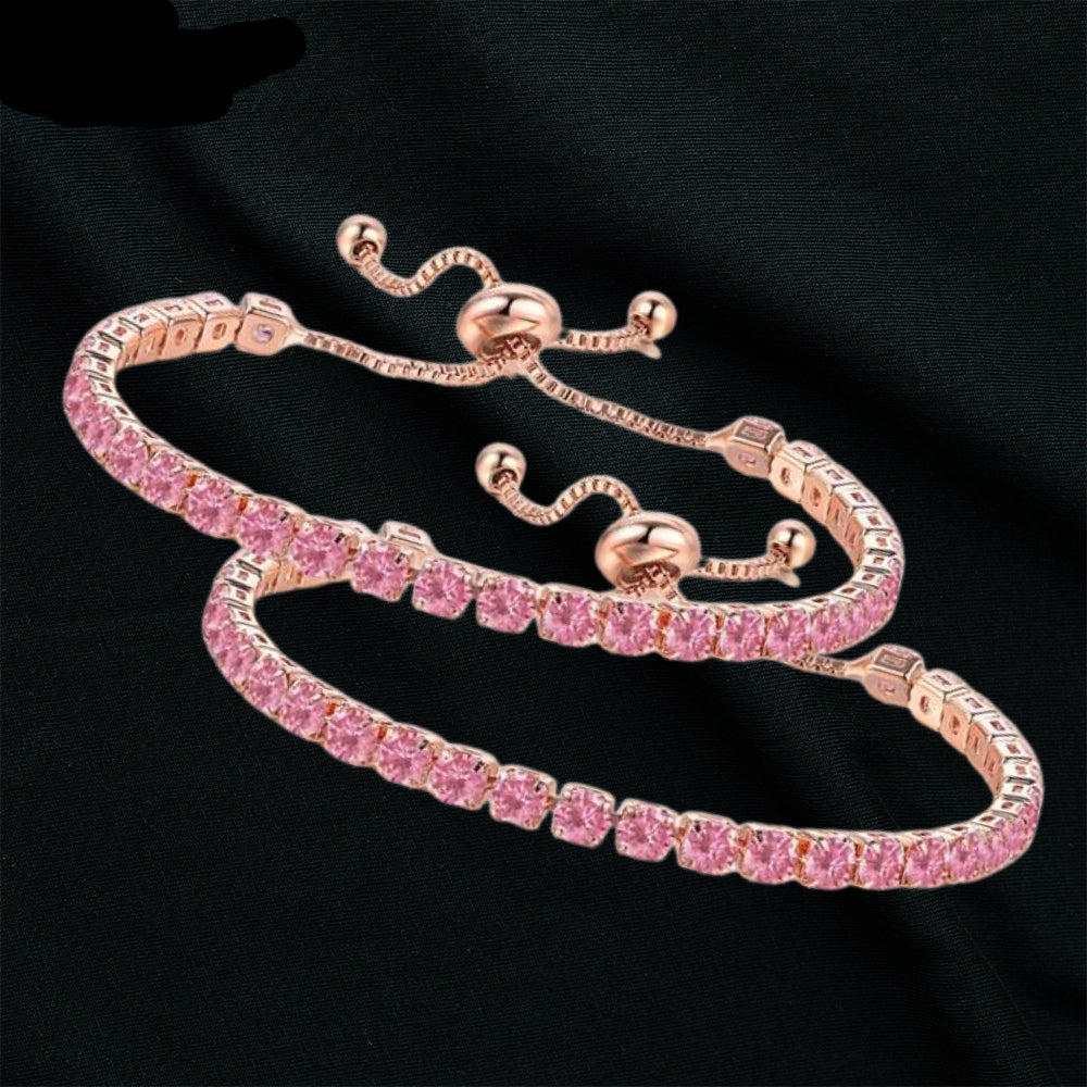 10k Rose Gold 6 Cttw Created Pink Sapphire CZ Round Adjustable Tennis Plated Bracelet