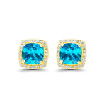 DiamondX 18k Yellow Gold 1 Carat Created Halo Princess Sapphire Birthstone Stud Earrings All Colors Plated