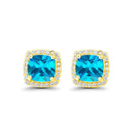 DiamondX 18k Yellow Gold 1 Carat Created Halo Princess Sapphire Birthstone Stud Earrings All Colors Plated