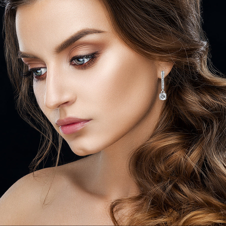 DiamondX 18K White Gold 4Ct Created White Sapphire Dangling Earrings Plated