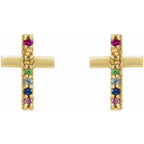 14K Yellow Gold Natural Multi-Gemstone Cross Earrings