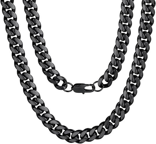 DiamondX 24K Black Gold Chain Men Chunky Miami Cuban Chain Necklace, Available in 6/10/mm Width, 18/20/22/24/26/28/30 inch Length, Plated
