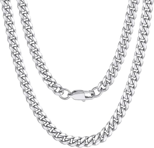 DiamondX 24K White Gold Chain Men Chunky Miami Cuban Chain Necklace, Available in 6/10/mm Width, 18/20/22/24/26/28/30 inch Length, Plated