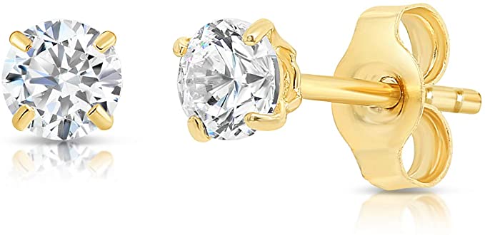 14k Yellow Gold Simulated Birthstone Stud Earring with Pushback (4mm)