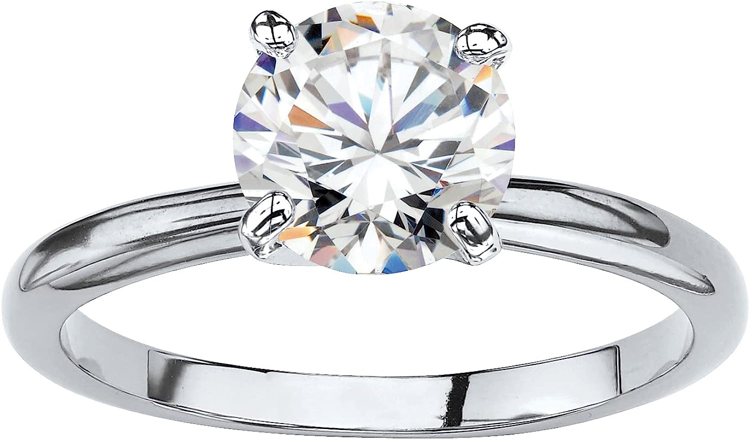18K White Gold Created White Sapphire Round 2ct Engagement Wedding Ring Plated Silver