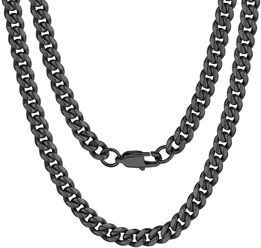 DiamondX 24K Black Gold Chain Men Chunky Miami Cuban Chain Necklace, Available in 6/10/mm Width, 18/20/22/24/26/28/30 inch Length, Plated