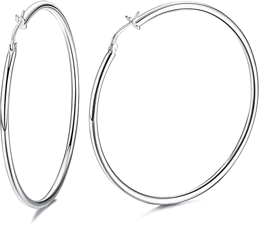 DiamondX 18k White Gold Plated Hoop Earrings (50mm Dia)
