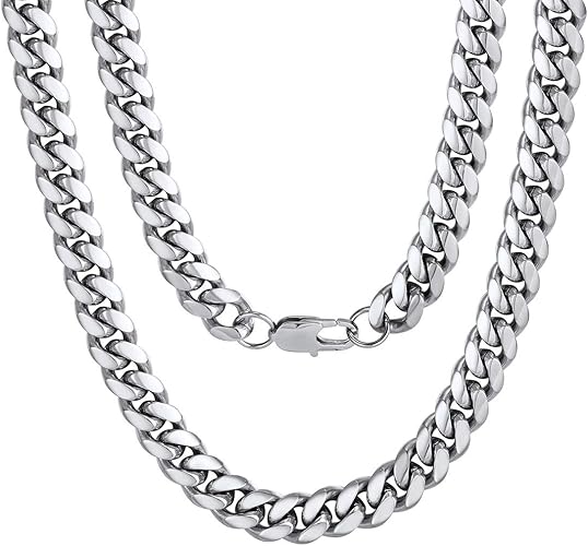 DiamondX 24K White Gold Chain Men Chunky Miami Cuban Chain Necklace, Available in 6/10/mm Width, 18/20/22/24/26/28/30 inch Length, Plated