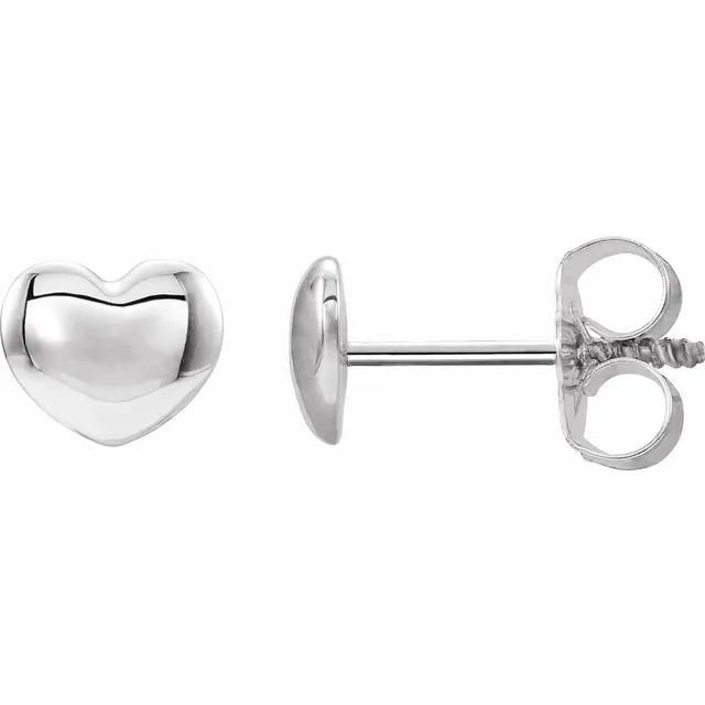 Sterling Silver Youth Puffed Heart Earrings