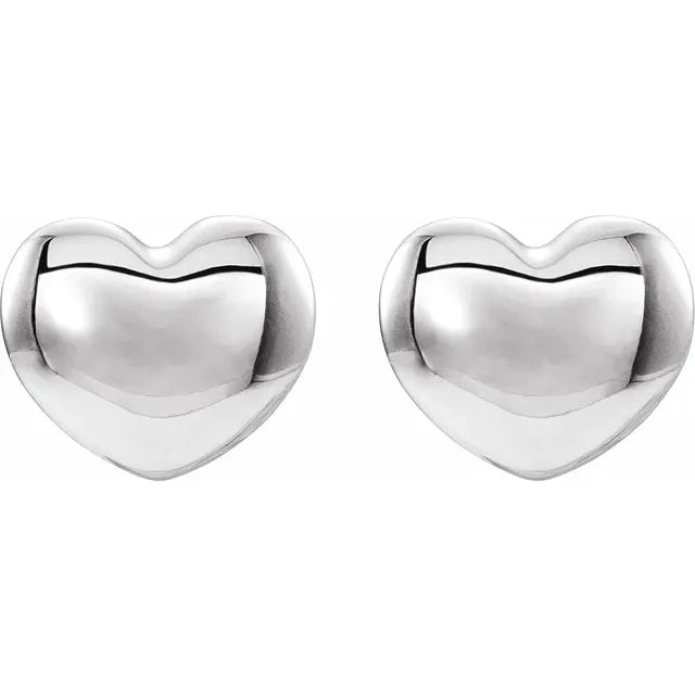Sterling Silver Youth Puffed Heart Earrings