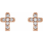 14K Rose Gold .06 CTW Natural Diamond Youth Cross Earrings
