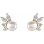 14K Yellow Gold Akoya Cultured Pearl & 1/2 CTW Diamond Earrings