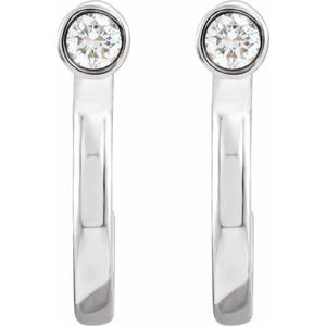 14K White Gold 1/8 CTW Natural Diamond Huggie J-Hoop Earring