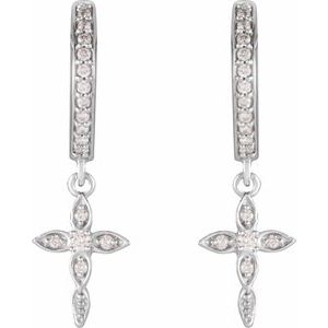 14K White Gold 1/8 CTW Natural Diamond Cross Hoop Earrings