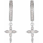 14K White Gold 1/8 CTW Natural Diamond Cross Hoop Earrings