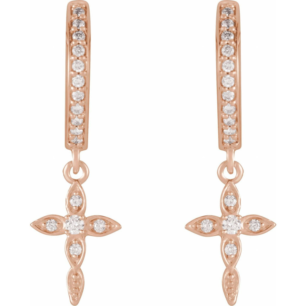 14K Rose Gold 1/8 CTW Natural Diamond Cross Hoop Earrings