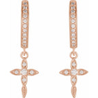 14K Rose Gold 1/8 CTW Natural Diamond Cross Hoop Earrings
