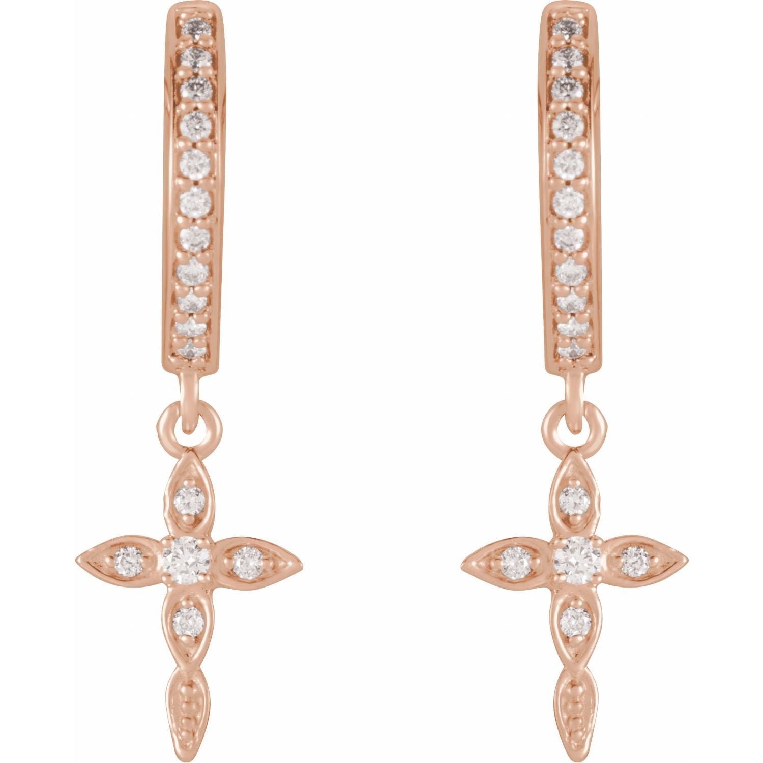 14K Rose Gold 1/8 CTW Natural Diamond Cross Hoop Earrings