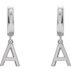 14K White Gold Initial A Hinged Huggie Earring