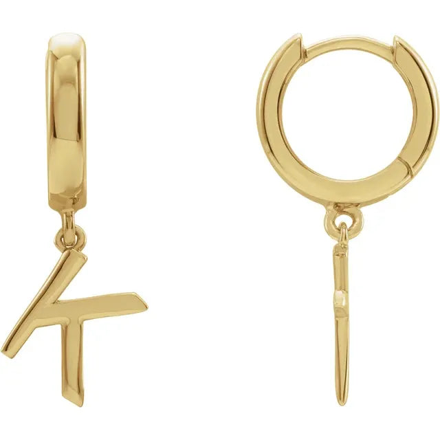 14K Yellow Gold Initial K Hinged Huggie Earring