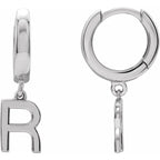 14K White Gold Initial R Hinged Huggie Earring