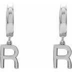 14K White Gold Initial R Hinged Huggie Earring