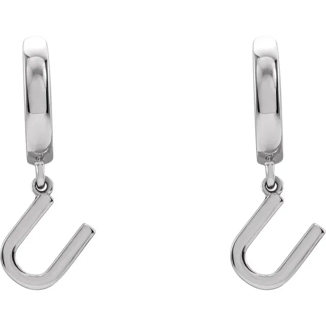 14K White Gold Initial U Hinged Huggie Earring