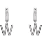 Sterling Silver Initial W Hinged Huggie Earring
