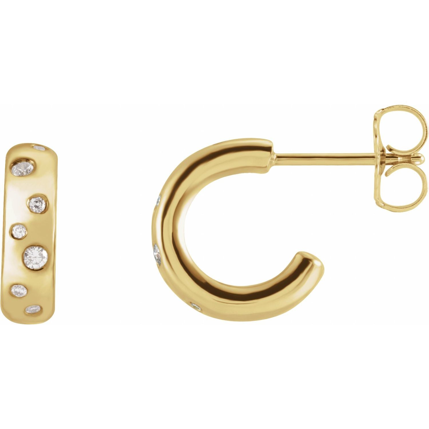 14K Yellow Gold 1/10 CTW Natural Diamond Huggie Earrings